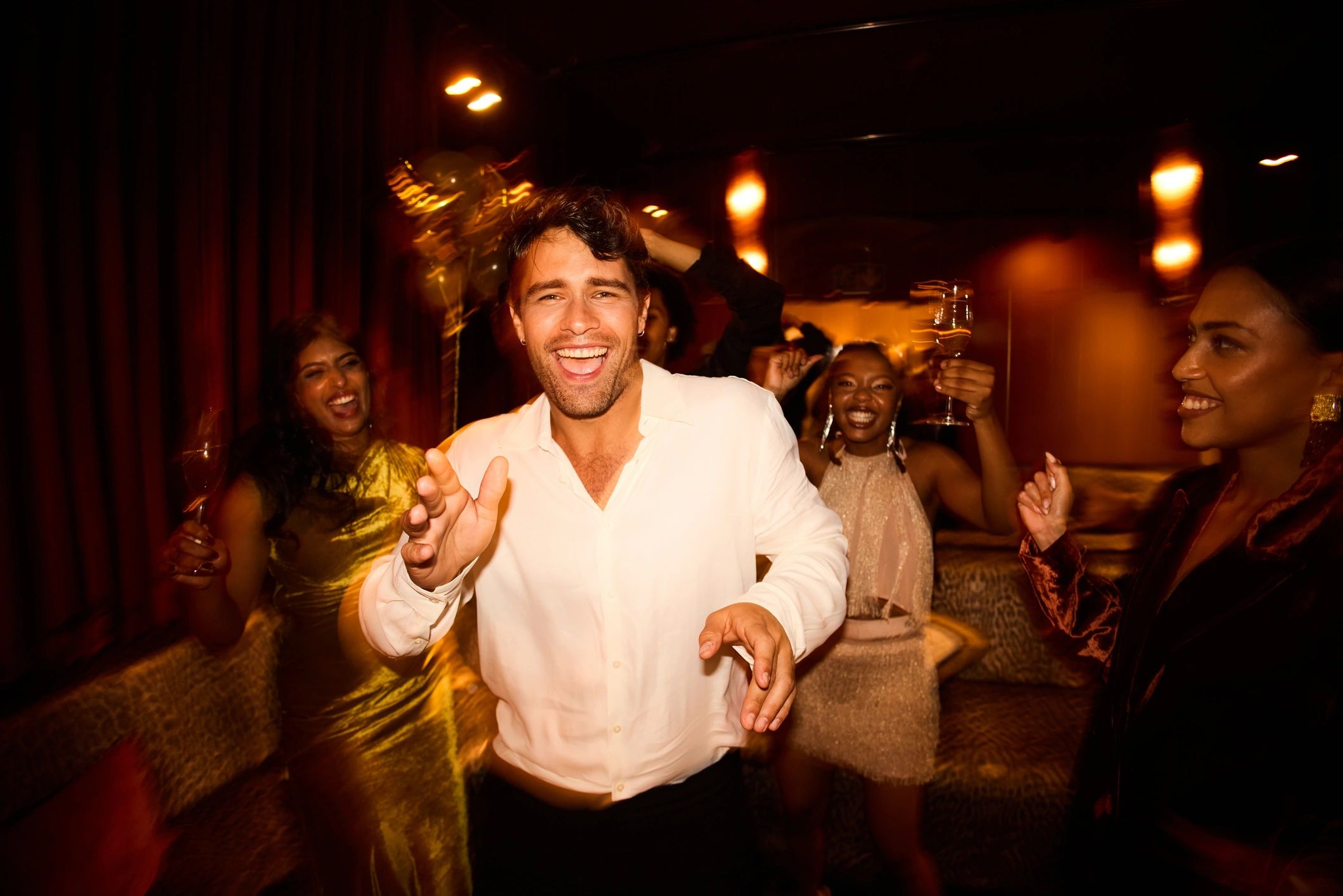 Fans celebrating together at a lively event