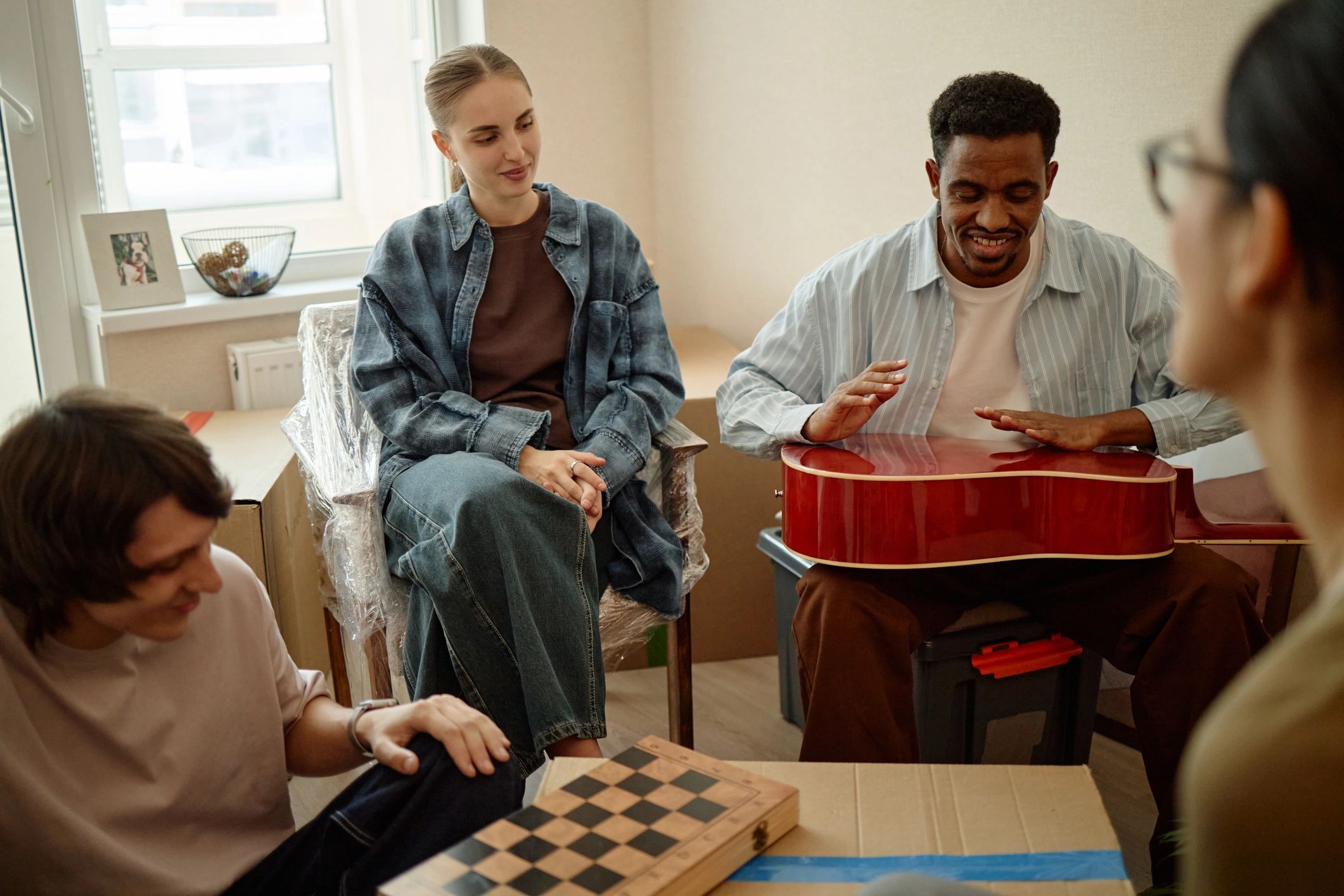 Friends socializing in a relaxed community setting